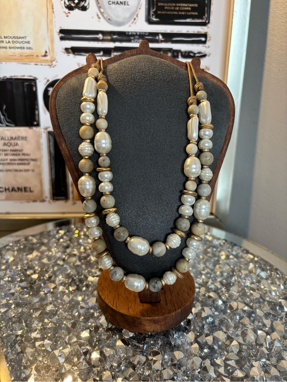 Chico’s Earthy Faux Pearl Adjustable Length Convertible Necklace